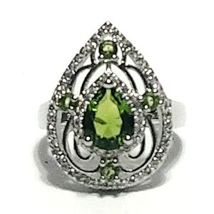 1.70 ct Peridot Sterling Silver Pear Filigree Ring size 7 NEW